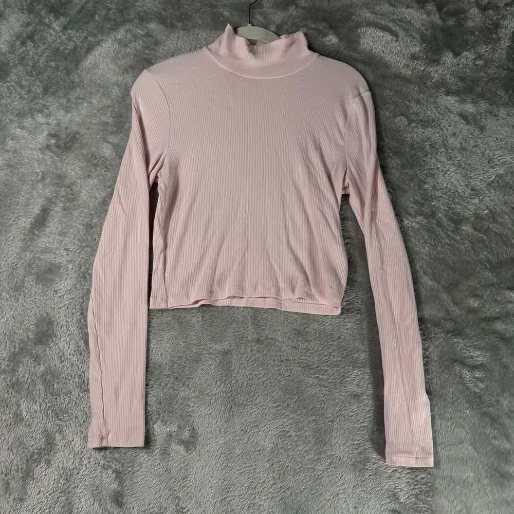 Aritzia Wilfred Pink Mock Neck Long Sleeve Pullover Top L Preppy Ballet Dainty